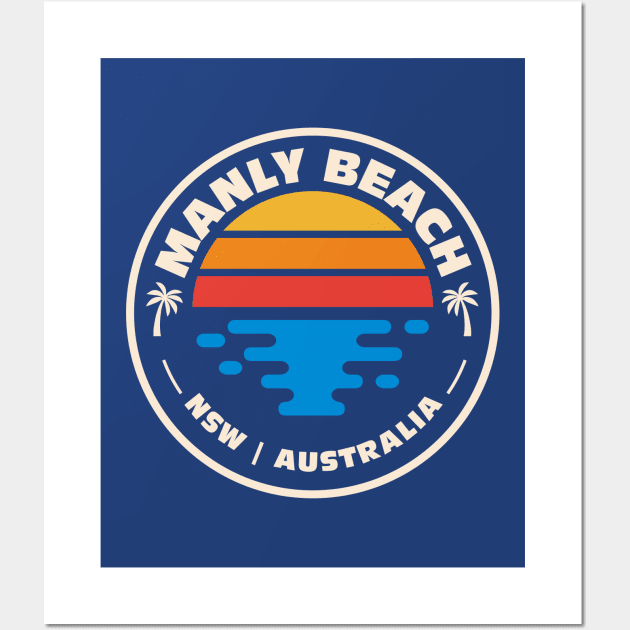 Retro Manly Beach New South Wales Australia Vintage Beach Emblem Wall Art by Now Boarding